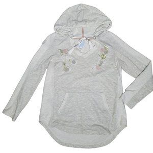 Sunday grey embroidered bohemian boho floral hooded sweat shirt size medium